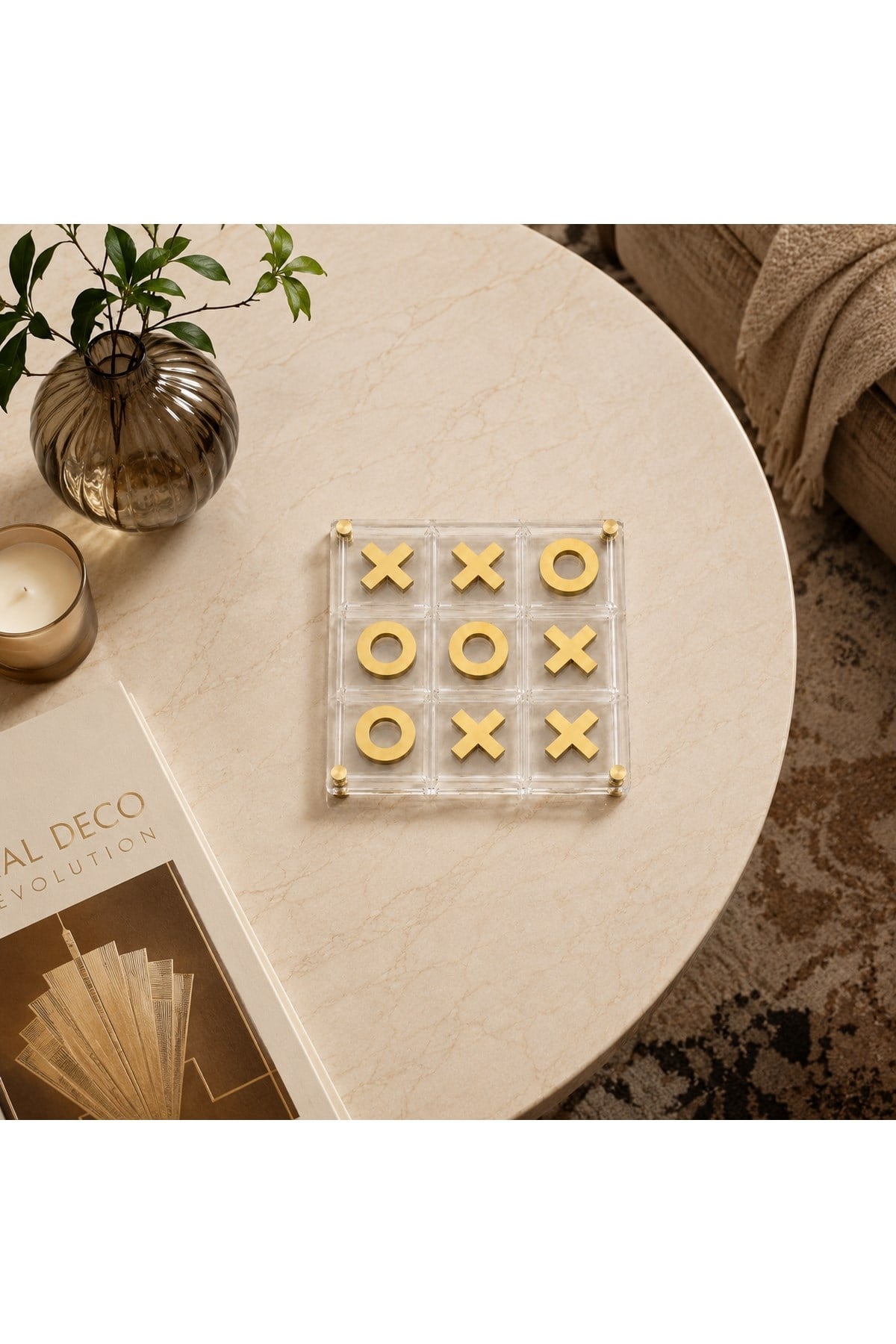 Memonza-Akrilik Pirinç Detaylı Dekoratif Tic Tac Toe Oyun Seti-Satranç-5-roqelvaxirum.shop