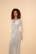 Mozto-Amaris Knitted White Maxi Beach Dress-Elbise-1-roqelvaxirum.shop