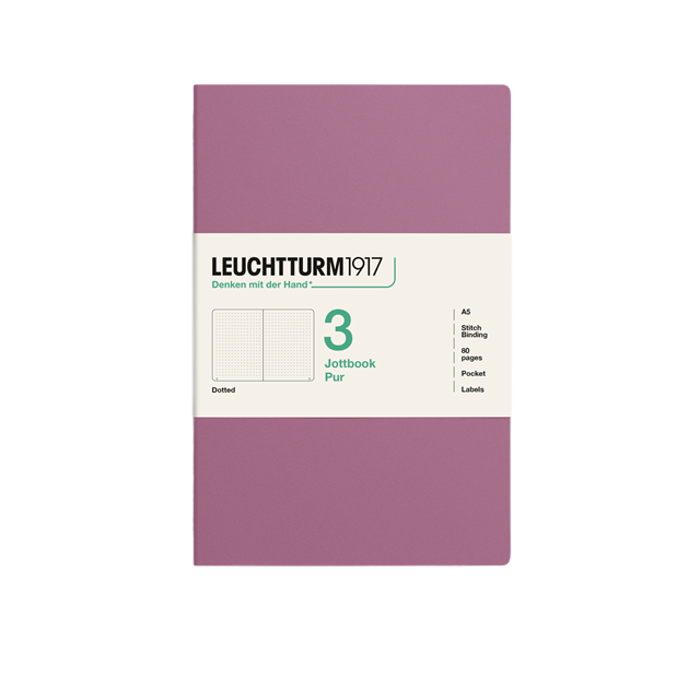 Leuchtturm1917 Jottbook Pur A5 80 Numaralandırılmış Sayfa Noktalı 3'Lü Paket Defter Dusty Rose 400696