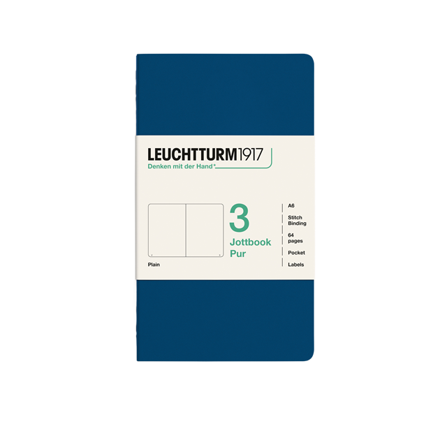 Leuchtturm1917 Jottbook Pur A6 64 Numaralandırılmış Sayfa Düz 3'Lü Paket Defter Indigo 400717