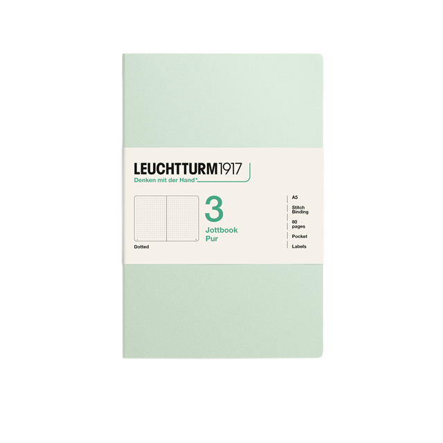 Leuchtturm1917 Jottbook Pur A5 80 Numaralandırılmış Sayfa Noktalı 3'Lü Paket Defter Mint Green 400700