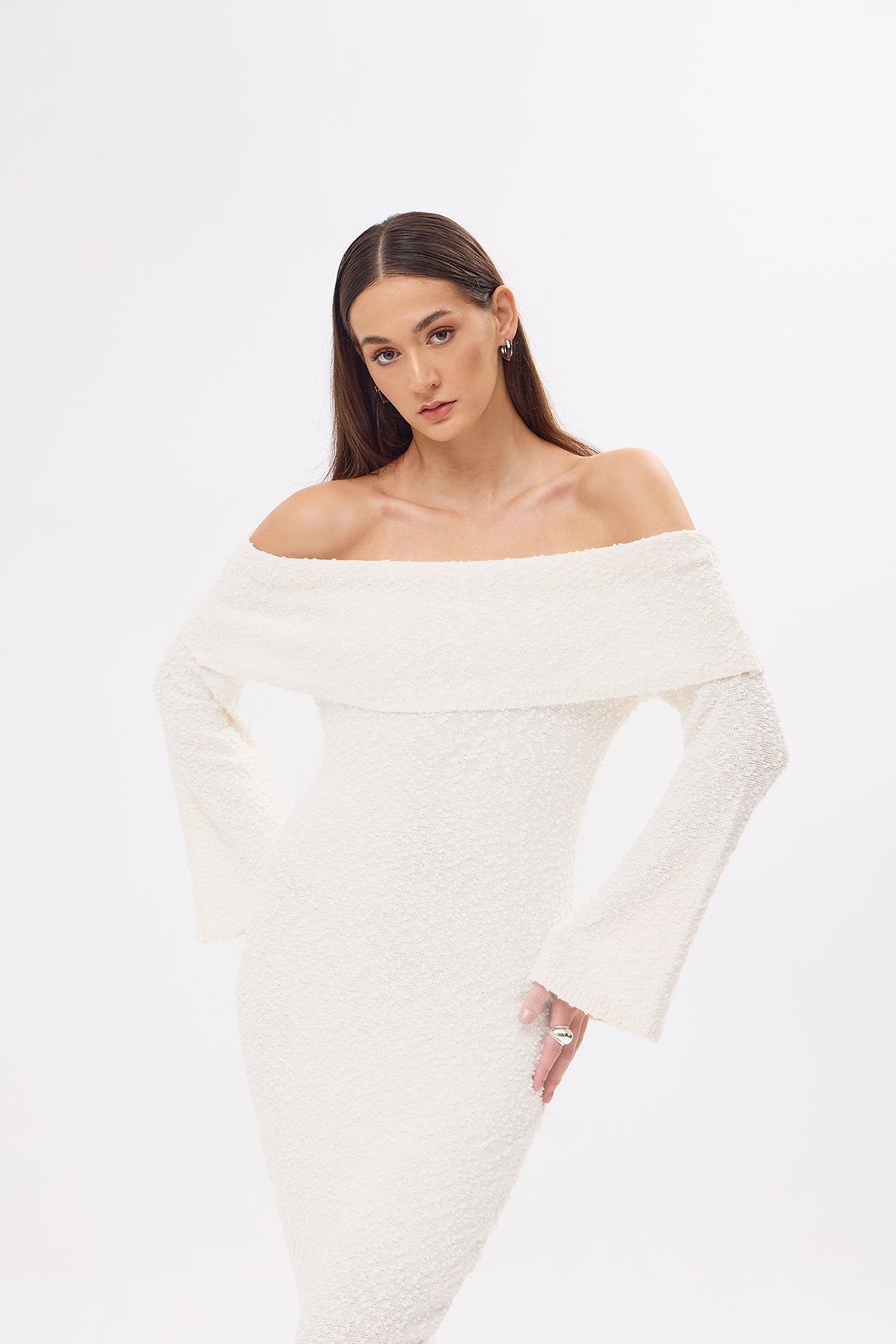 Mozto-Dora Knitted Beige Dress-Elbise-4-roqelvaxirum.shop
