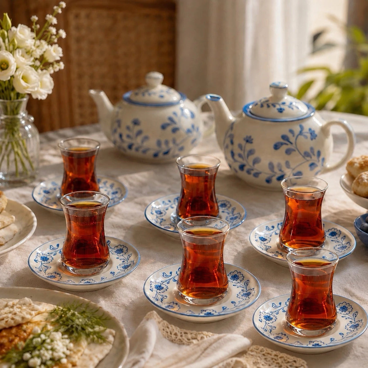 6'Lı Çay Seti Mavi Beyaz