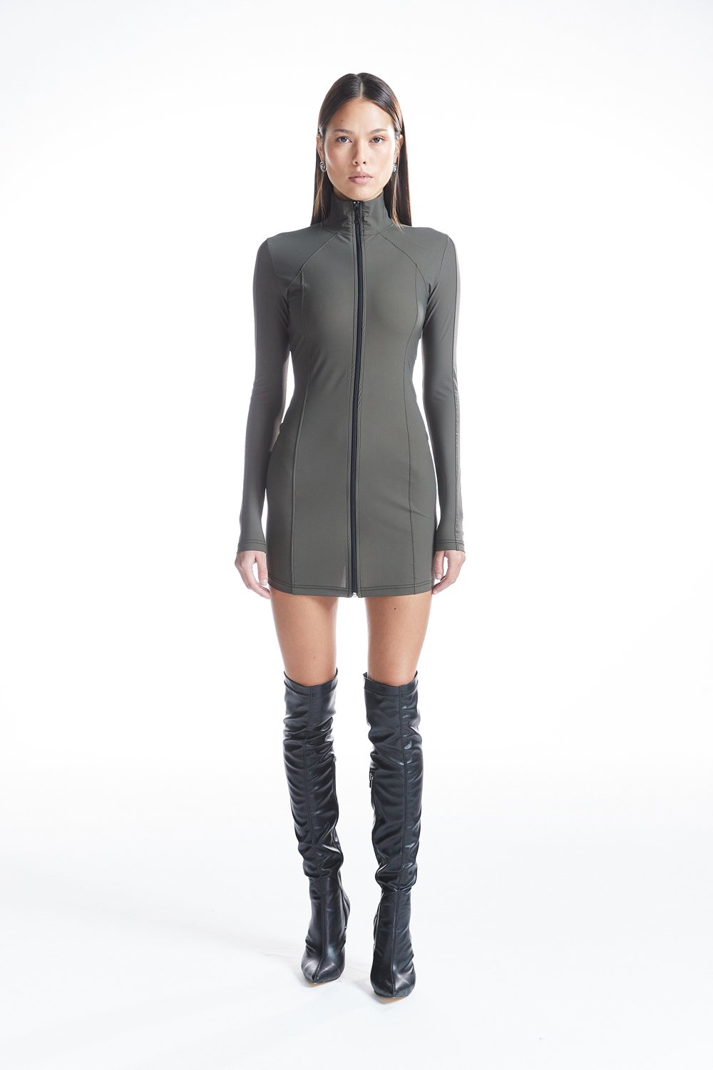 no'design-Fermuarlı Nervür Detaylı Mini Elbise-Elbise-1-roqelvaxirum.shop