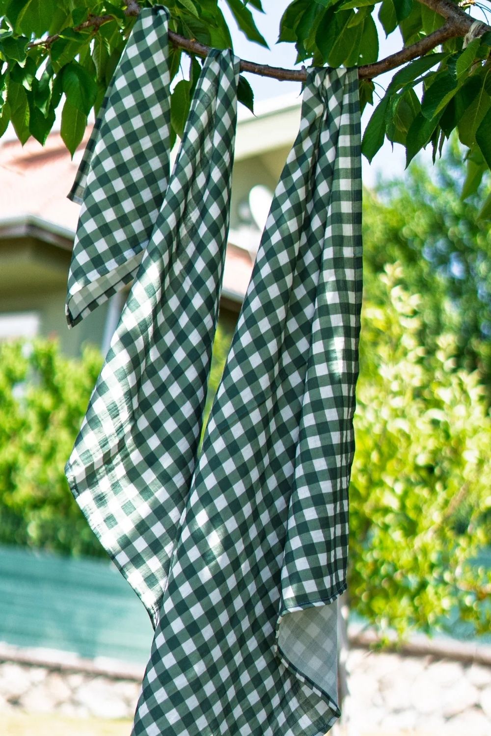 Petit Fleur Green Check Müslin Bebek Örtüsü - 70x70cm - 3