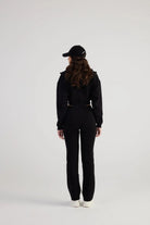 Kadın Siyah Kapüşonlu Uzun Kol Fermuarlı Crop Mixed Sweat - 1