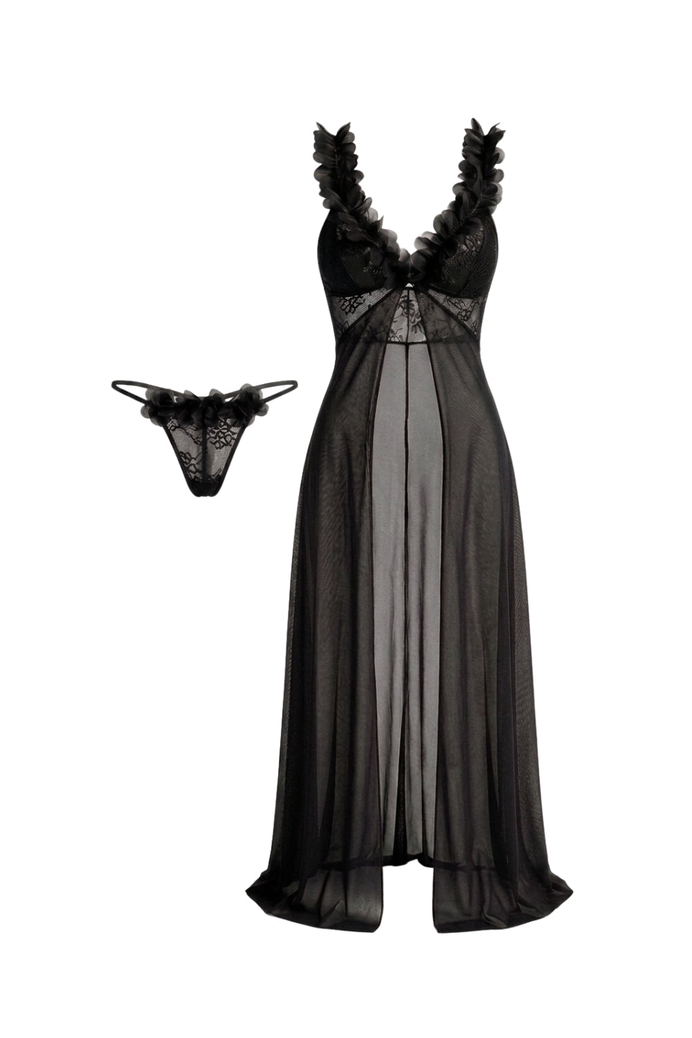 Black Sheer Petal Dress Ev Giyim Elbise - 0