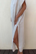Çizgili Lyocell Kaftan Elbise - 6