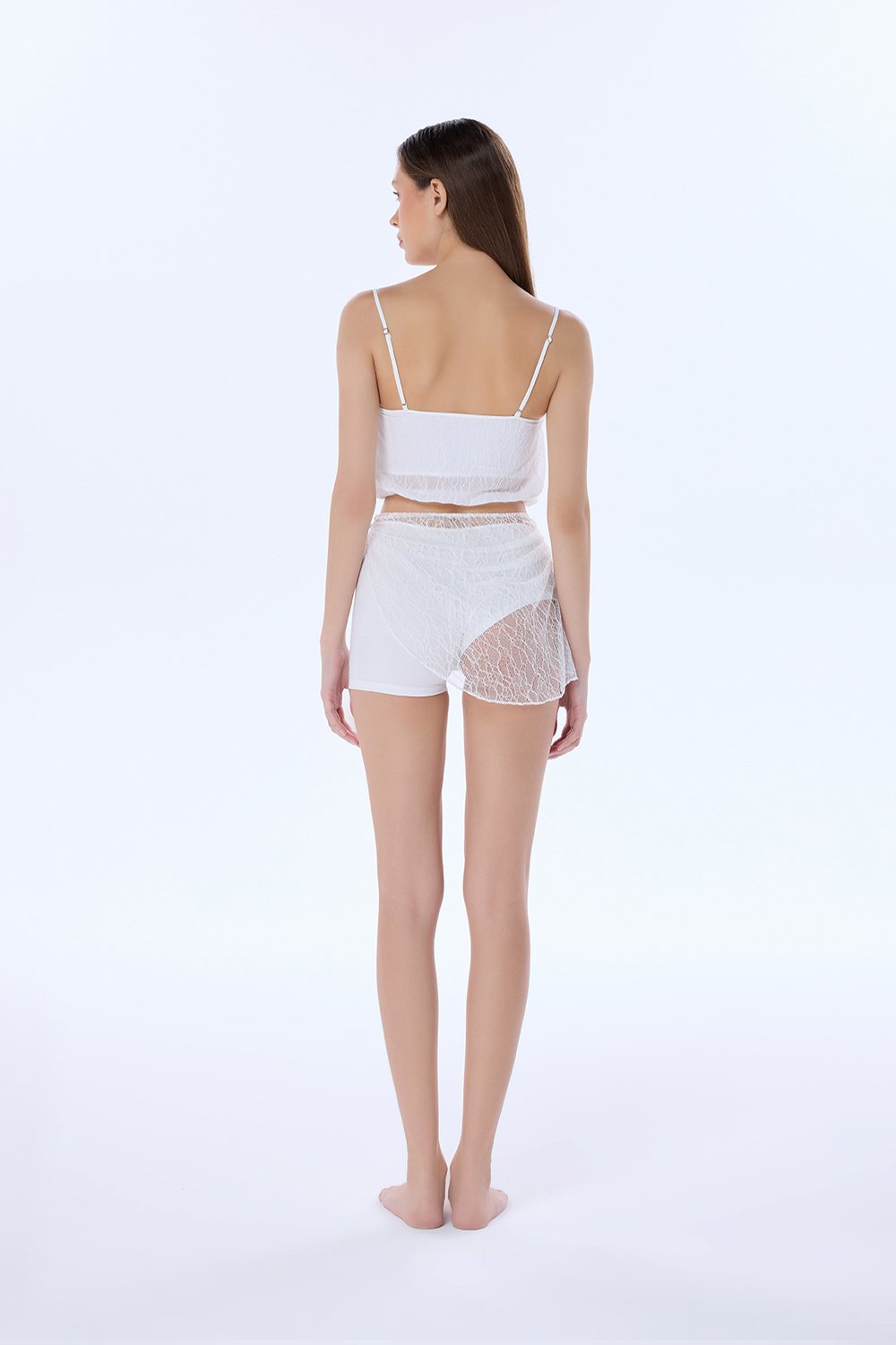 Gia Dantel Asimetrik Pijama Şort, Beyaz - 5
