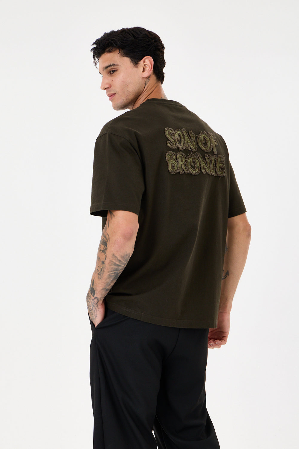 Dark Green Aplike Detaylı Comfort T-Shirt - 1