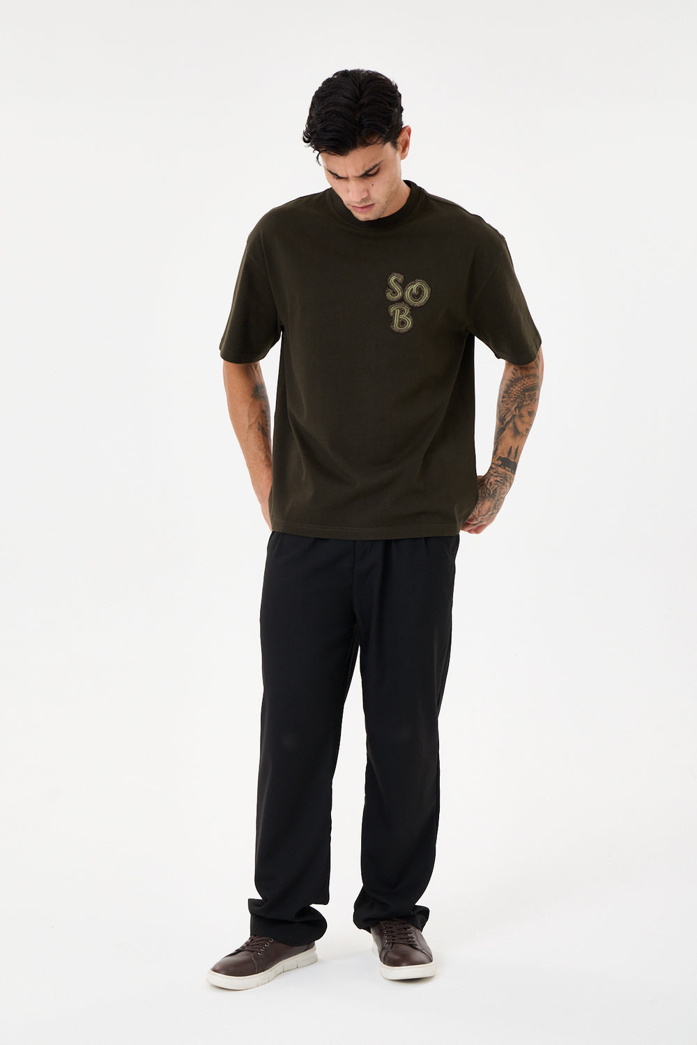 Dark Green Aplike Detaylı Comfort T-Shirt - 6