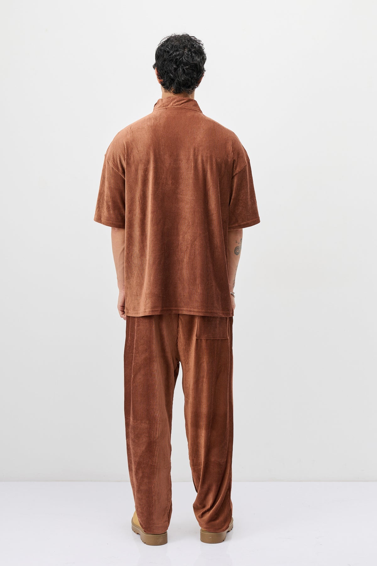 Yarım Fermuarlı Oversize Fitilli Tişört - 1