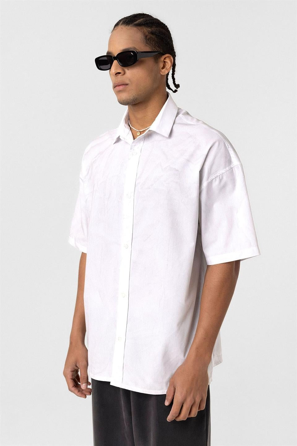 Oversize Yıkamalı Poplin Gömlek - Ekru - 4