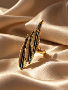 Tılsım Tüy Motifli El İşleme Bakır Yüzük, Antik Altın - 1
