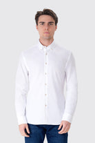 Slim Fit Oxford Erkek Gömlek, Beyaz - 1