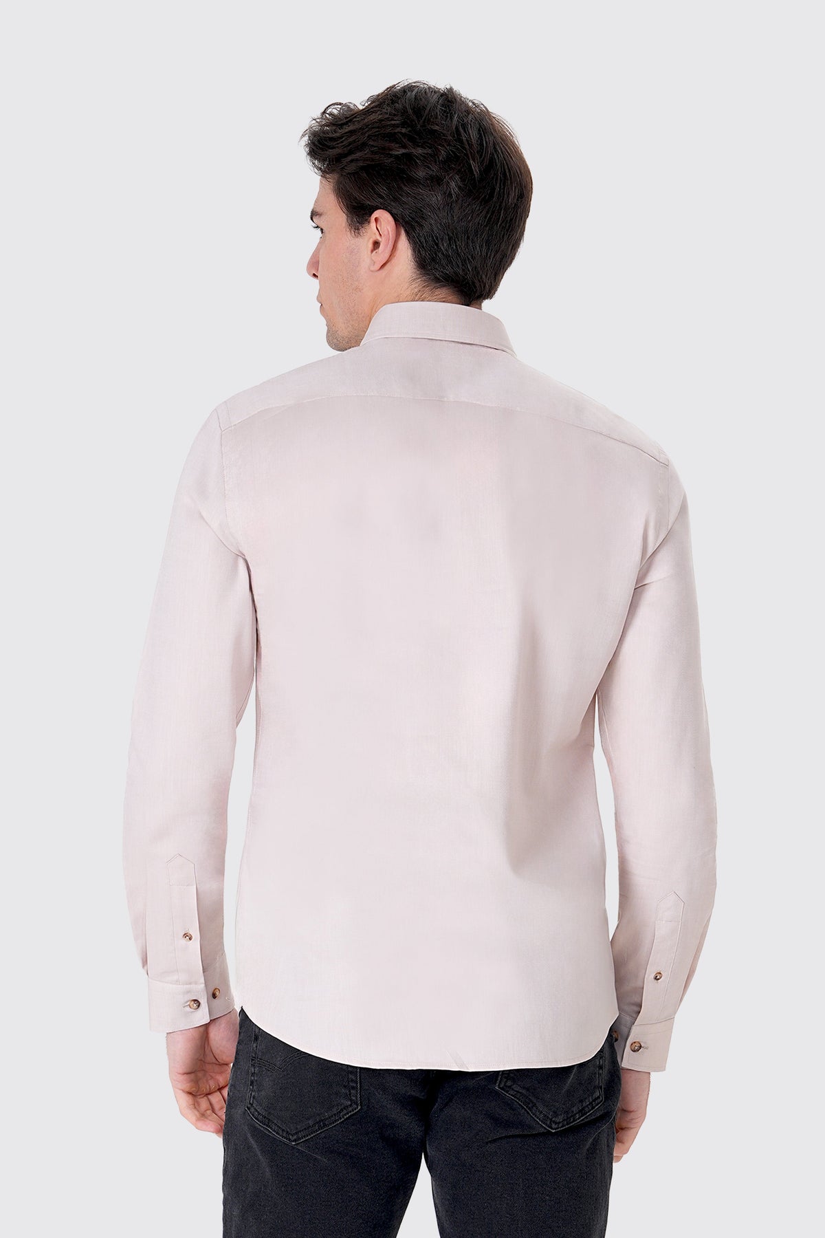 Slim Fit Oxford Erkek Gömlek, Krem - 3