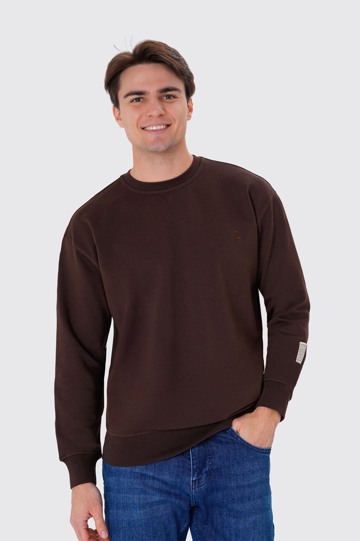 Regular Fit Logo Nakışlı Sweatshirt, Kahverengi - 1