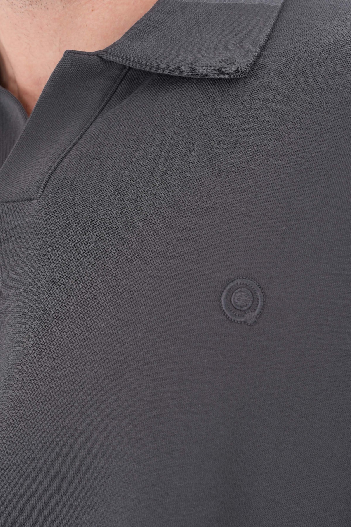 Polo Yaka Logo Nakışlı Sweatshirt, Antrasit - 3