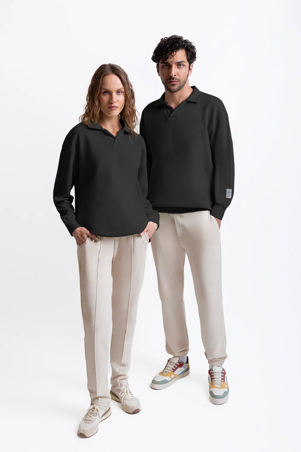 Polo Yaka Logo Nakışlı Sweatshirt, Antrasit - 5