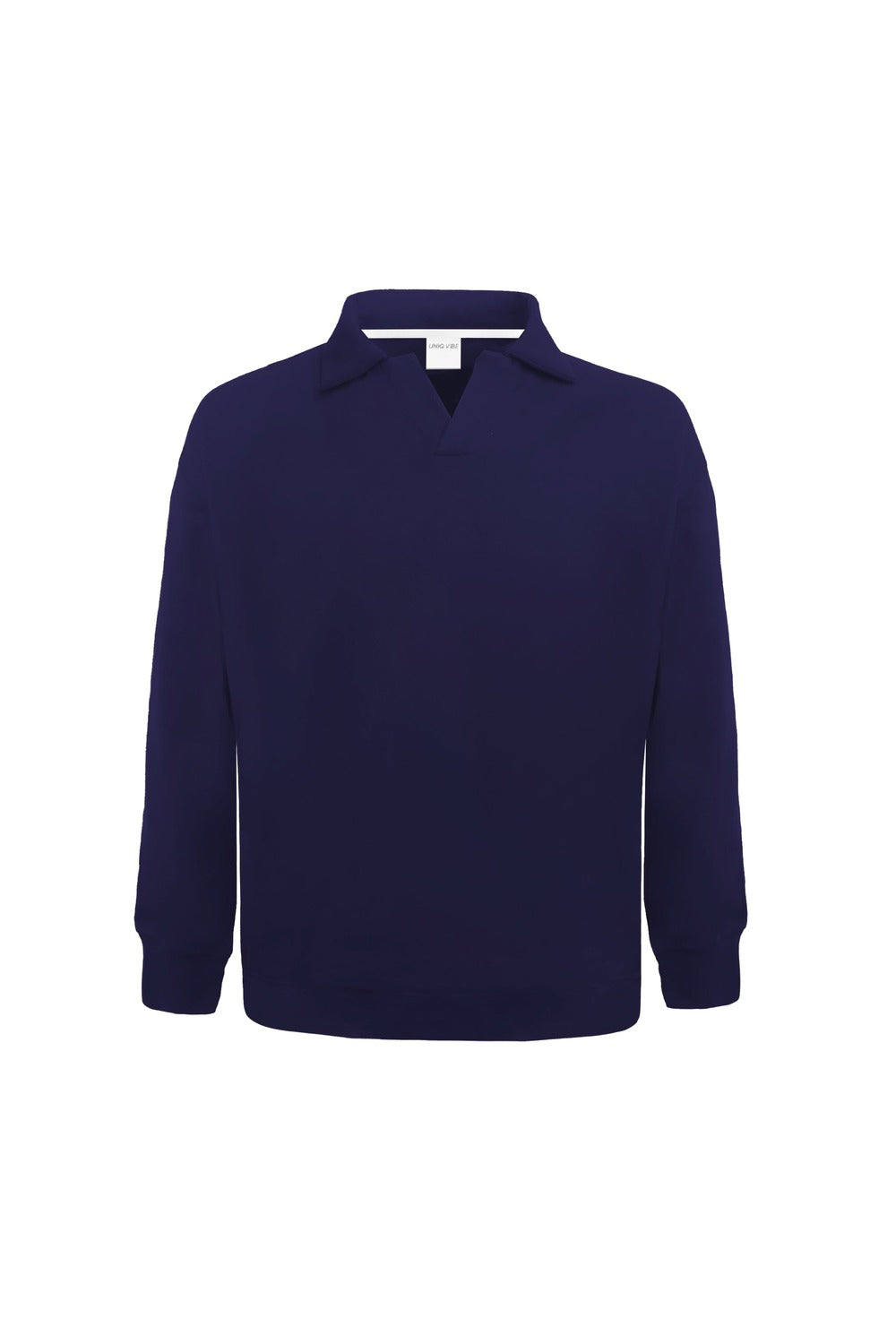 Polo Yaka Logo Nakışlı Sweatshirt, Lacivert - 0