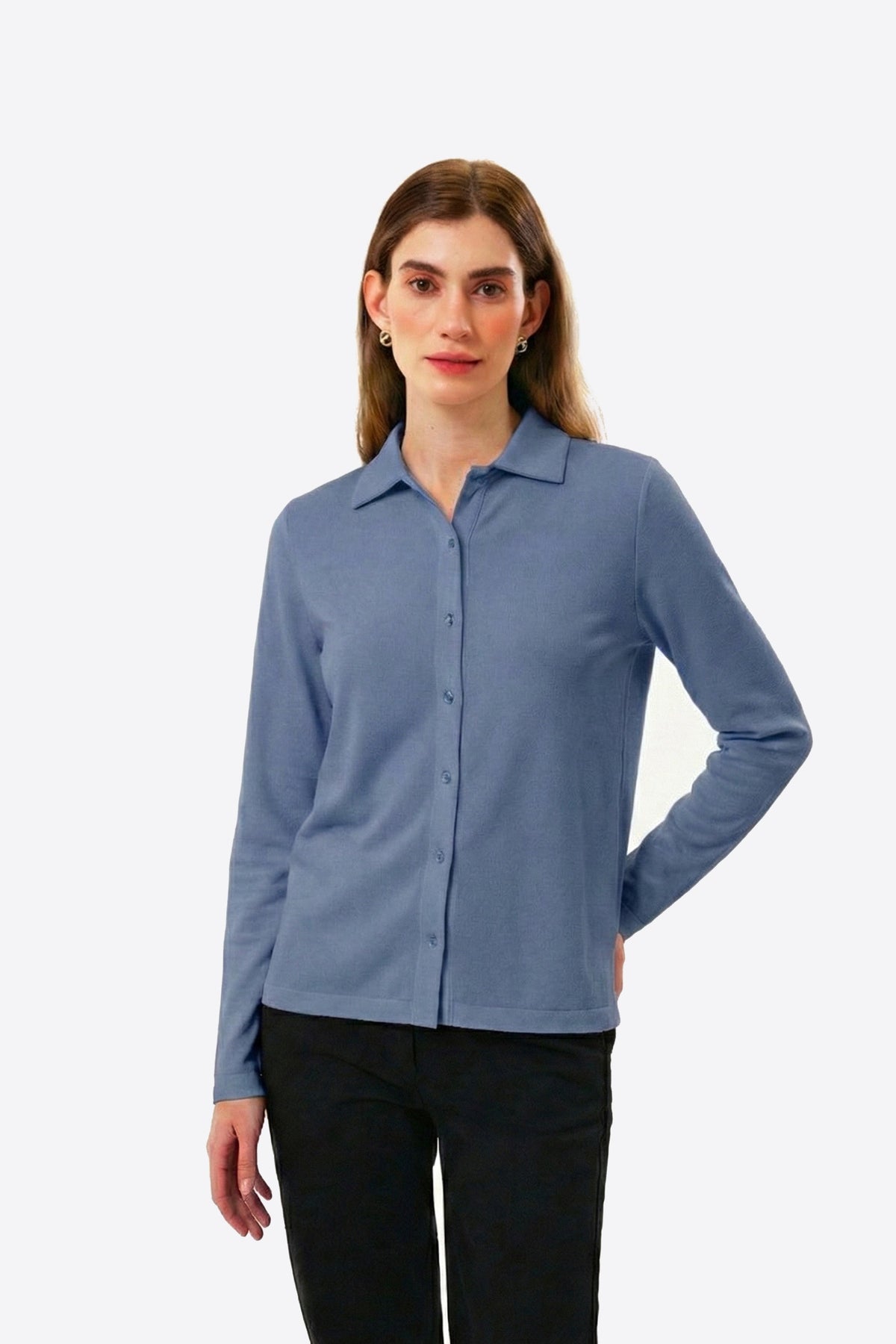 Slim Fit Kadın Gömlek, Mavi - 3