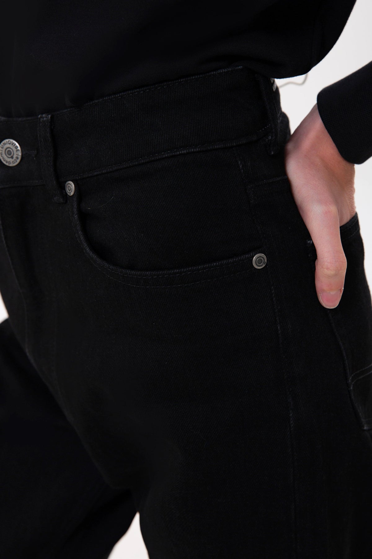 Yüksek Bel Comfort Fit Kadın Jean Pantolon, Siyah - 2