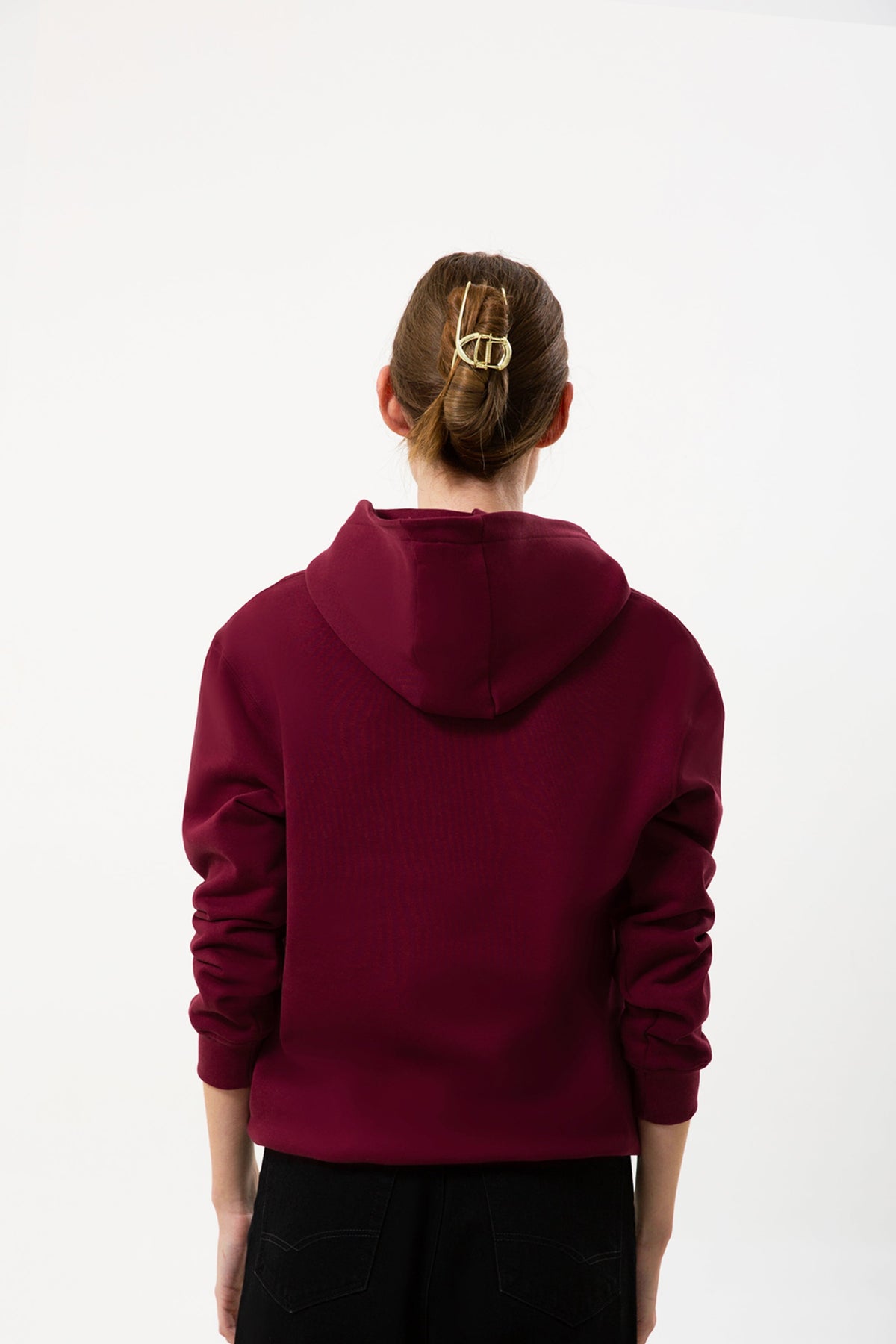 Kapüşonlu Logo Nakışlı Sweatshirt, Bordo - 5
