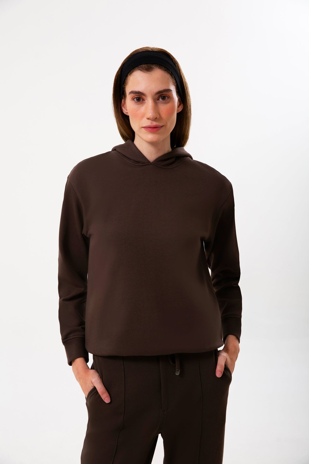 Kapüşonlu Logo Nakışlı Sweatshirt, Kahverengi - 4