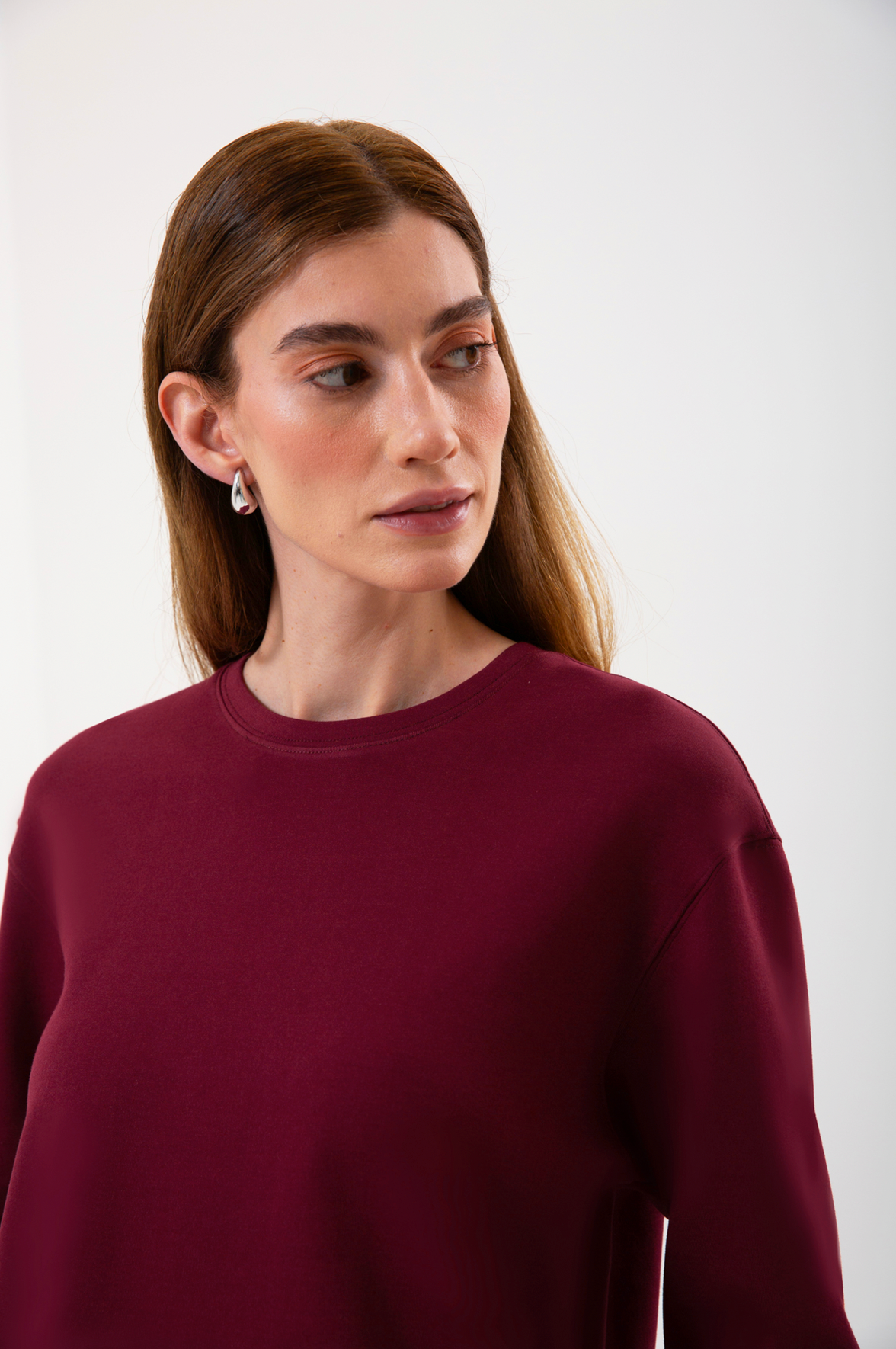 Regular Fit Logo Nakışlı Sweatshirt, Bordo - 3
