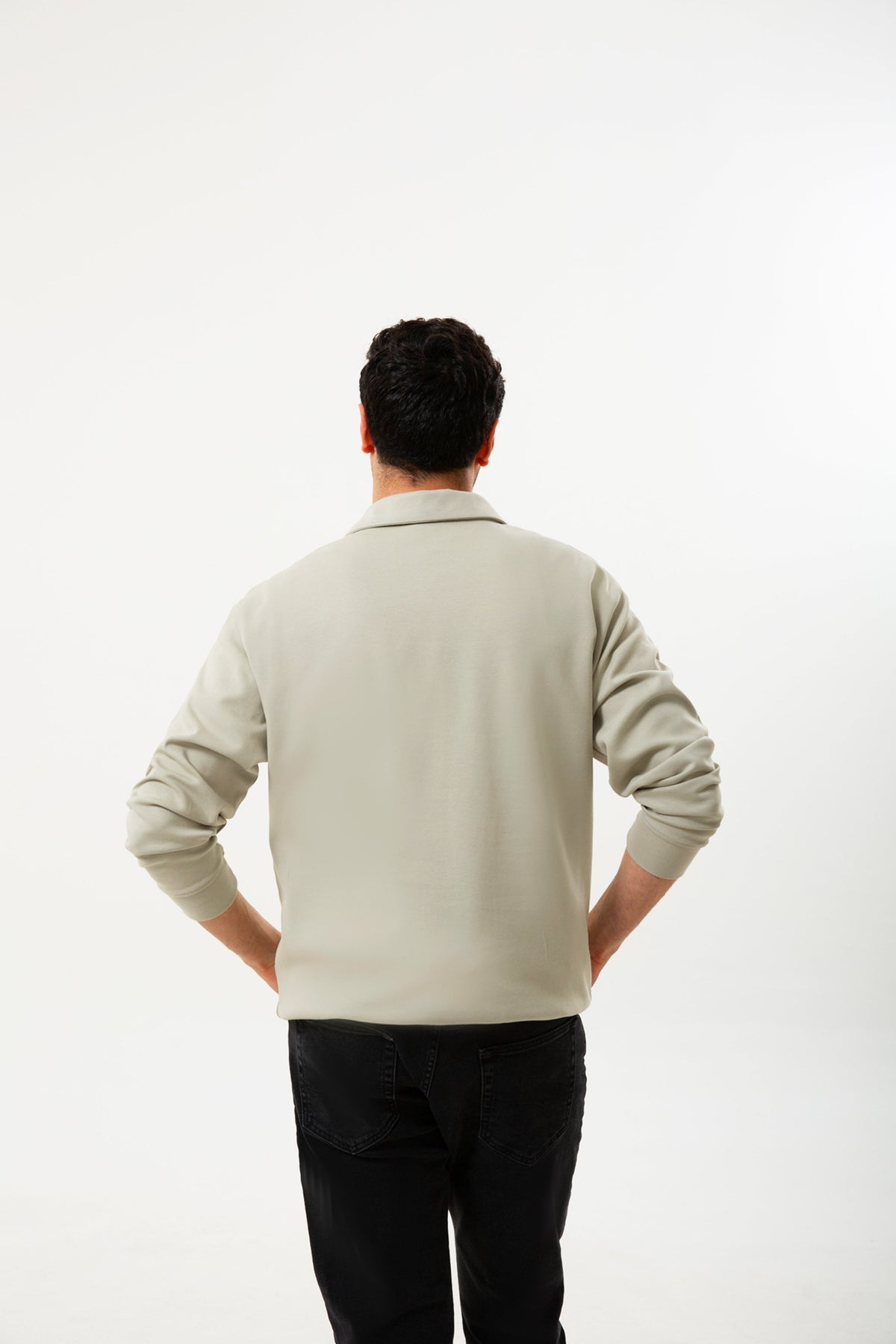 Polo Yaka Logo Nakışlı Sweatshirt, Bej - 3
