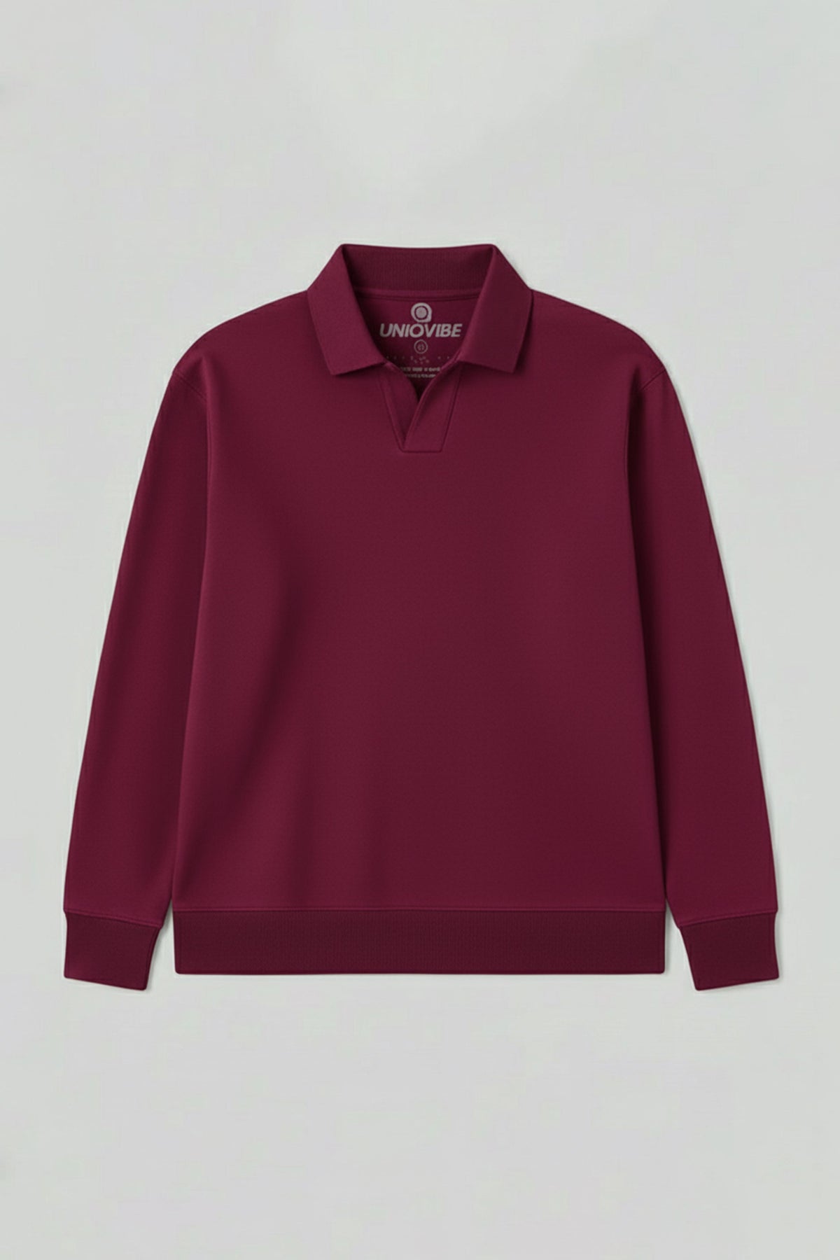 Polo Yaka Logo Nakışlı Sweatshirt, Bordo - 0