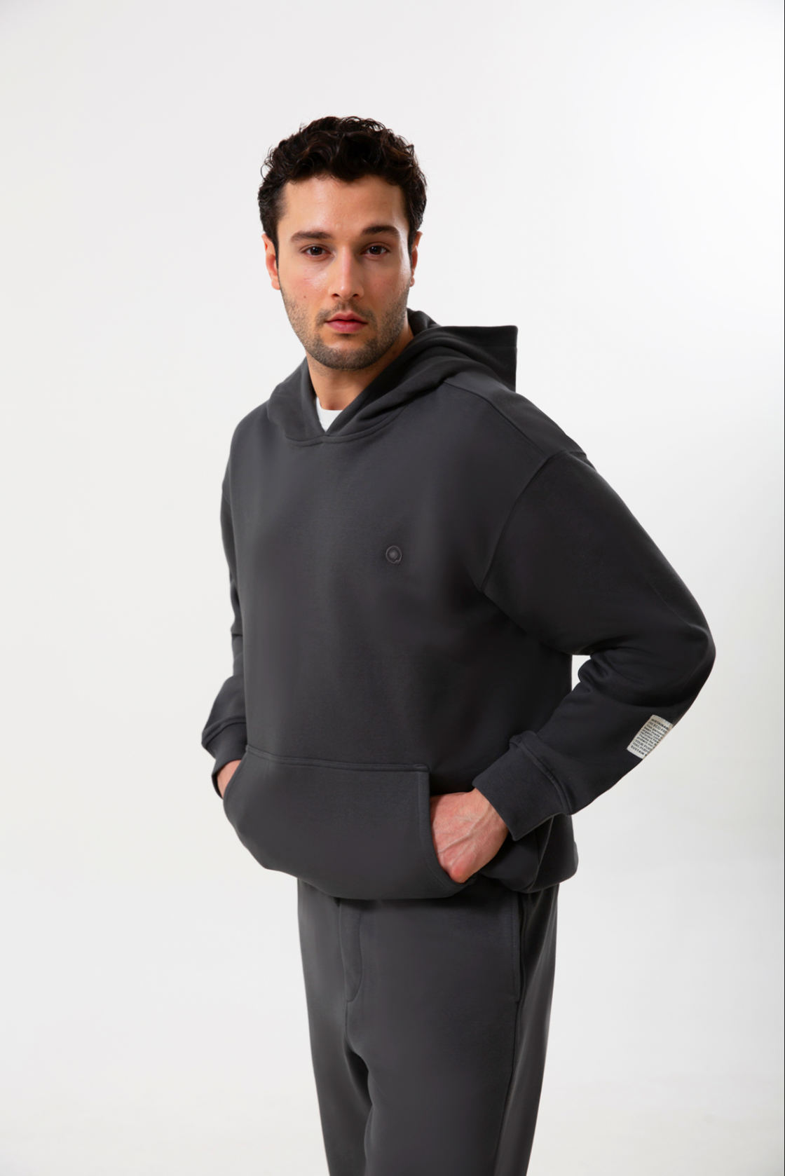 Kapüşonlu Logo Nakışlı Sweatshirt, Antrasit - 2