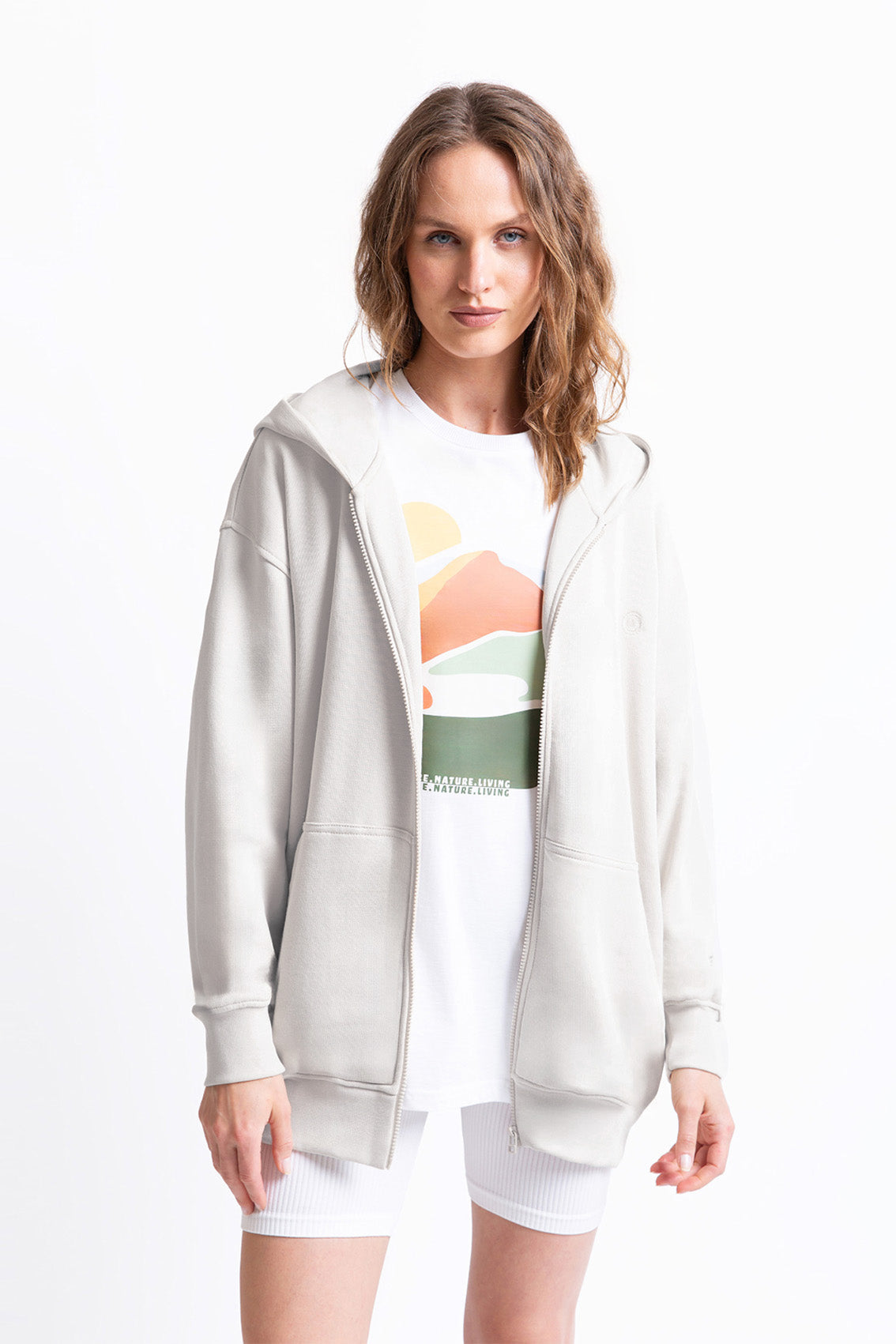 Fermuarlı Logo Nakışlı Sweatshirt, Taş - 2