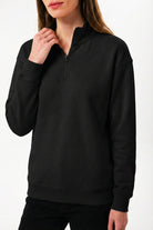 Yarım Fermuarlı Kadın Sweatshirt, Siyah - 1