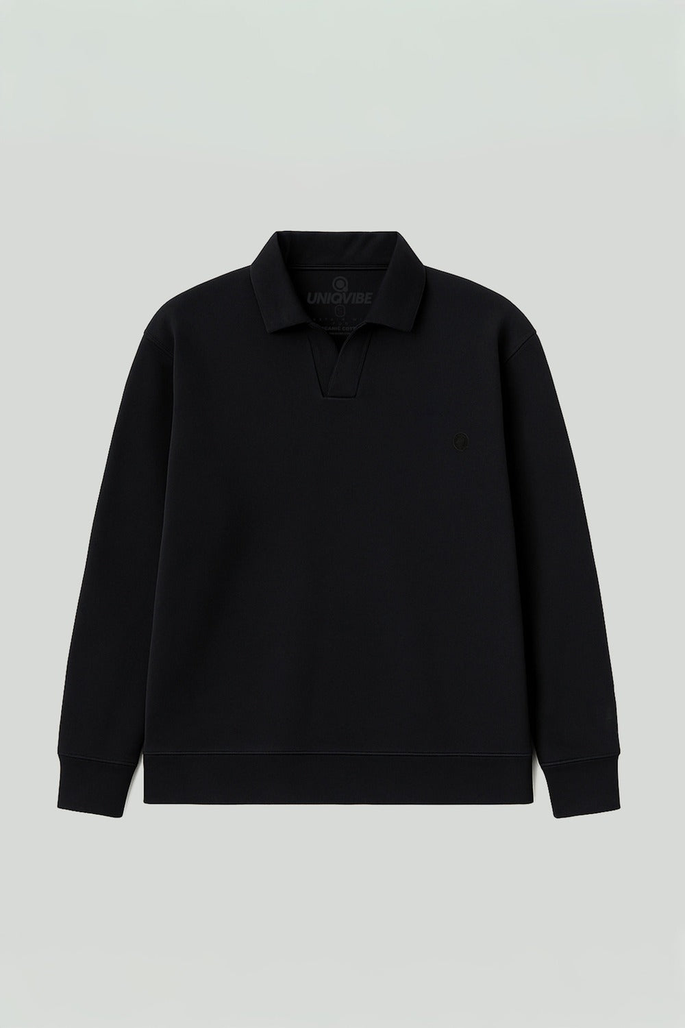 Polo Yaka Logo Nakışlı Sweatshirt, Siyah - 0