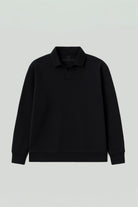 Polo Yaka Logo Nakışlı Sweatshirt, Siyah - 0