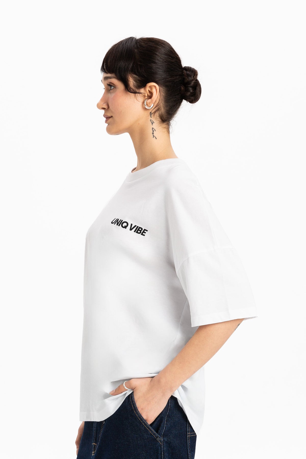 Baskılı Bisiklet Yaka Oversize Tişört - 2