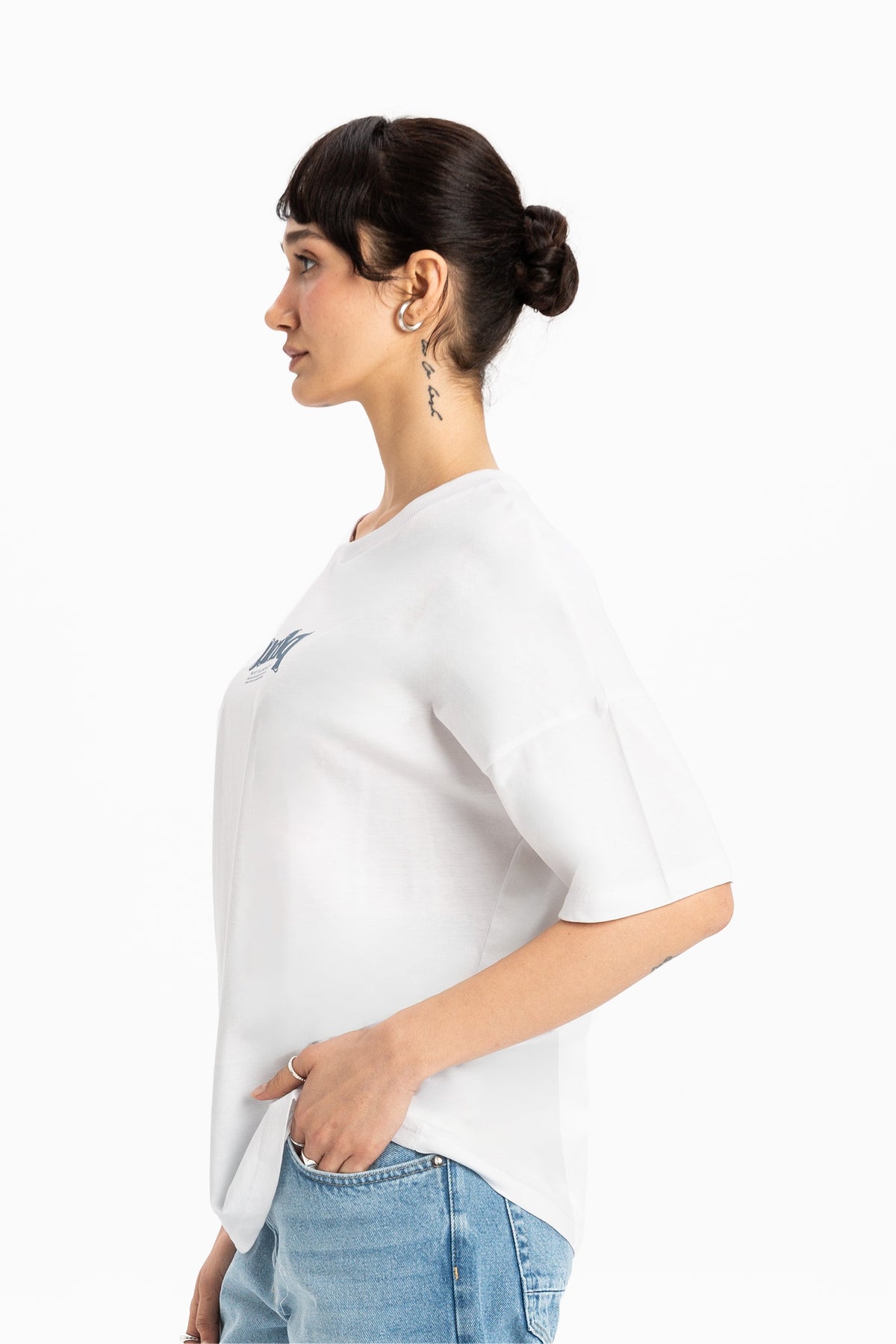 Baskılı Bisiklet Yaka Oversize Tişört - 2