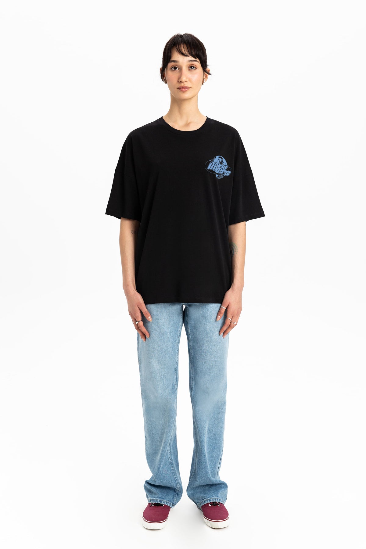 World Lovers Baskılı Oversize Tişört - 0