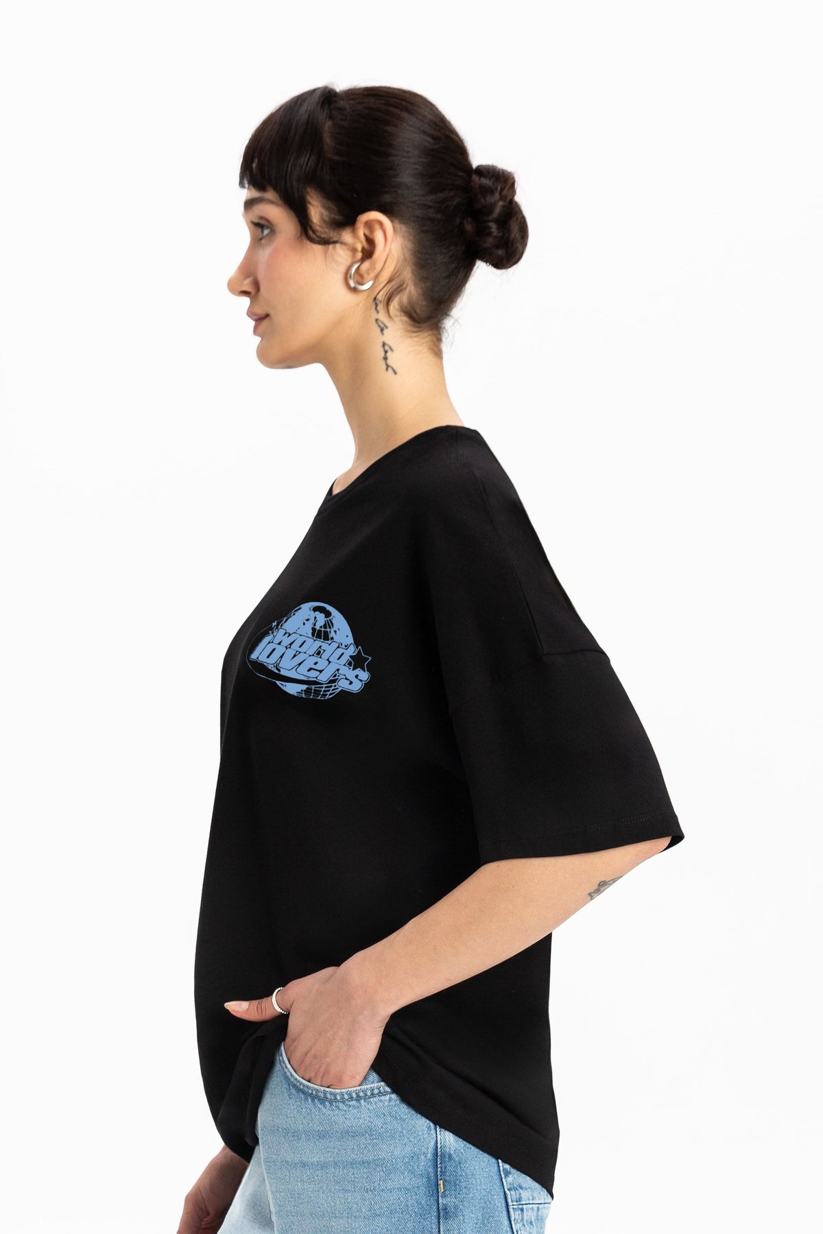 World Lovers Baskılı Oversize Tişört - 2