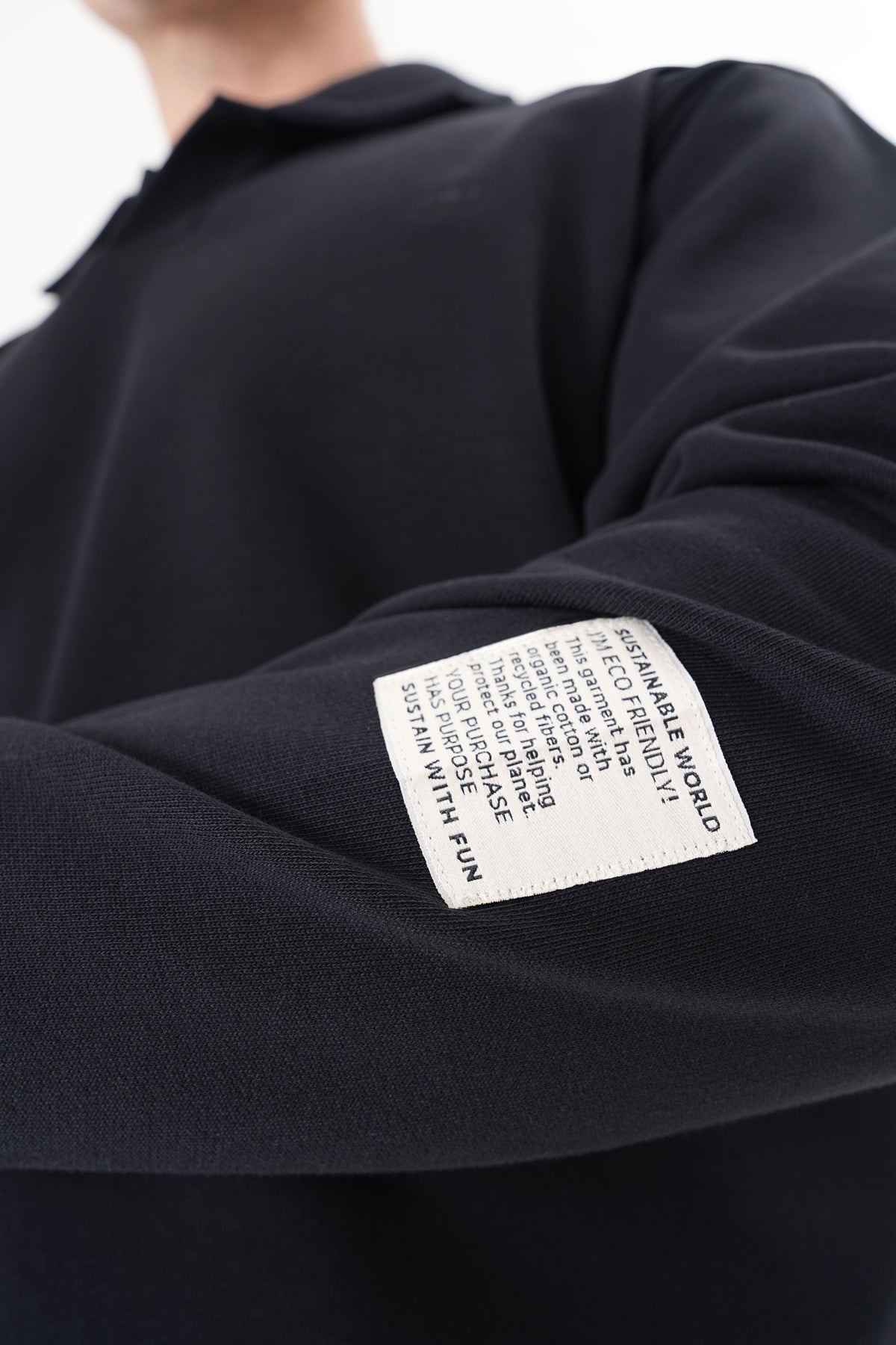 Polo Yaka Logo Nakışlı Sweatshirt, Siyah - 3