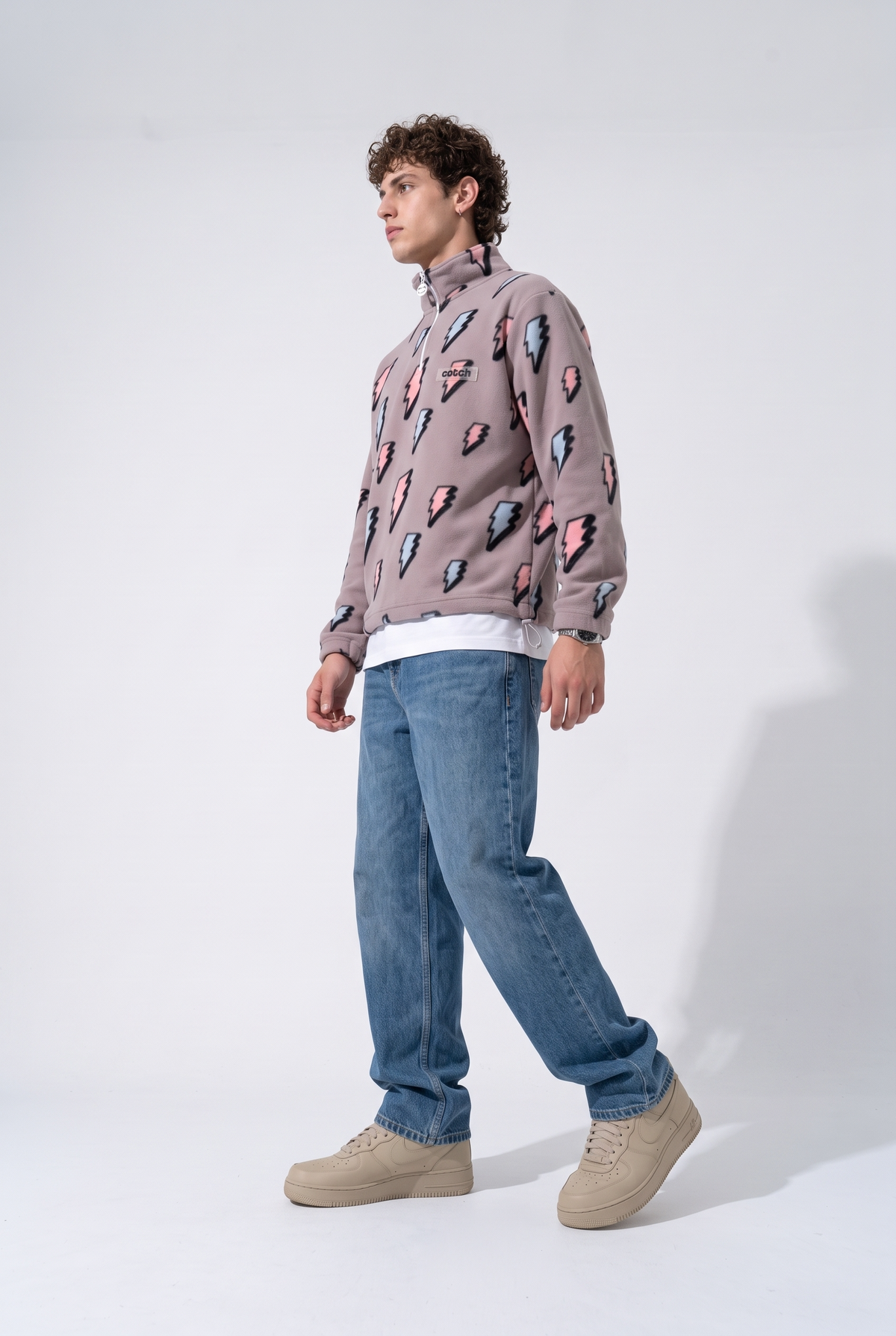 Fermuarlı Beli Büzgülü Oversize Polar Sweatshirt - Lila - 4