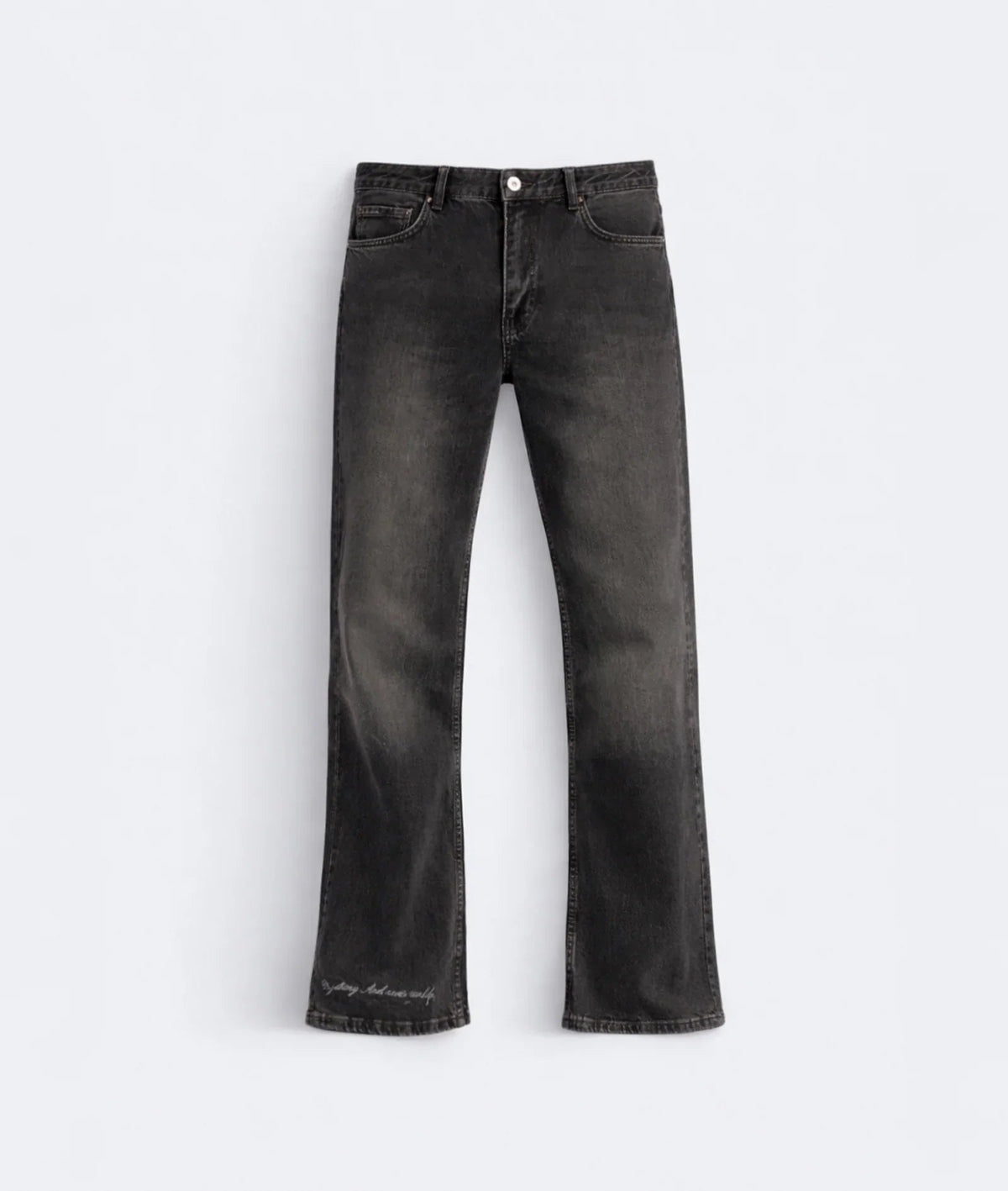 Geniş Paça Nakış Detaylı Jean Pantolon, Siyah - 0