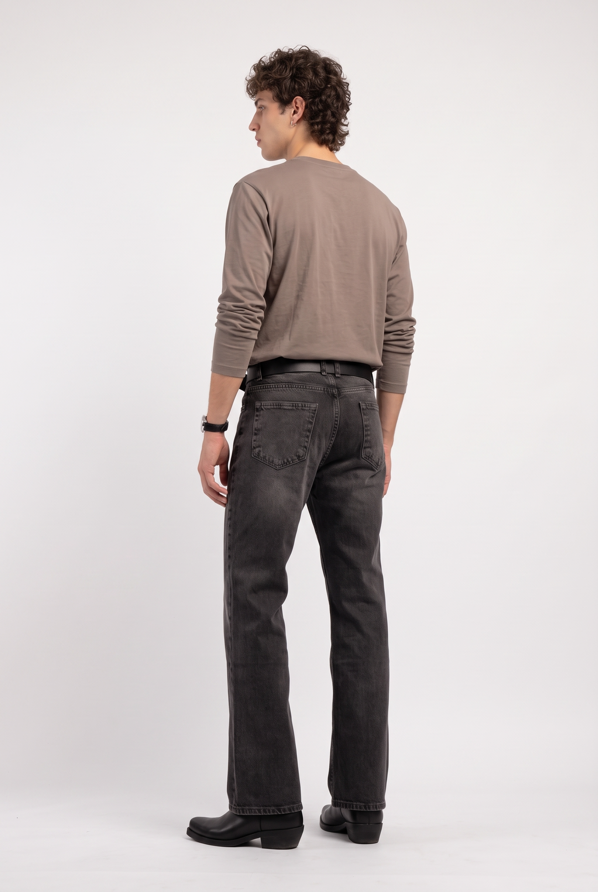 Geniş Paça Nakış Detaylı Jean Pantolon, Siyah - 3