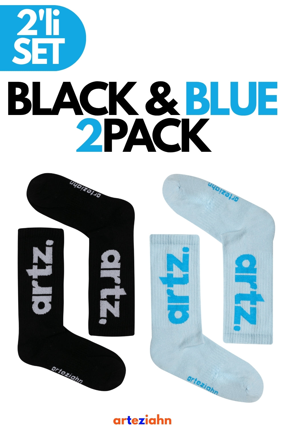 Essentials Blue & Black Lifestyle & Spor Havlu Taban Organik Pamuklu 2'li Çorap Seti - 0