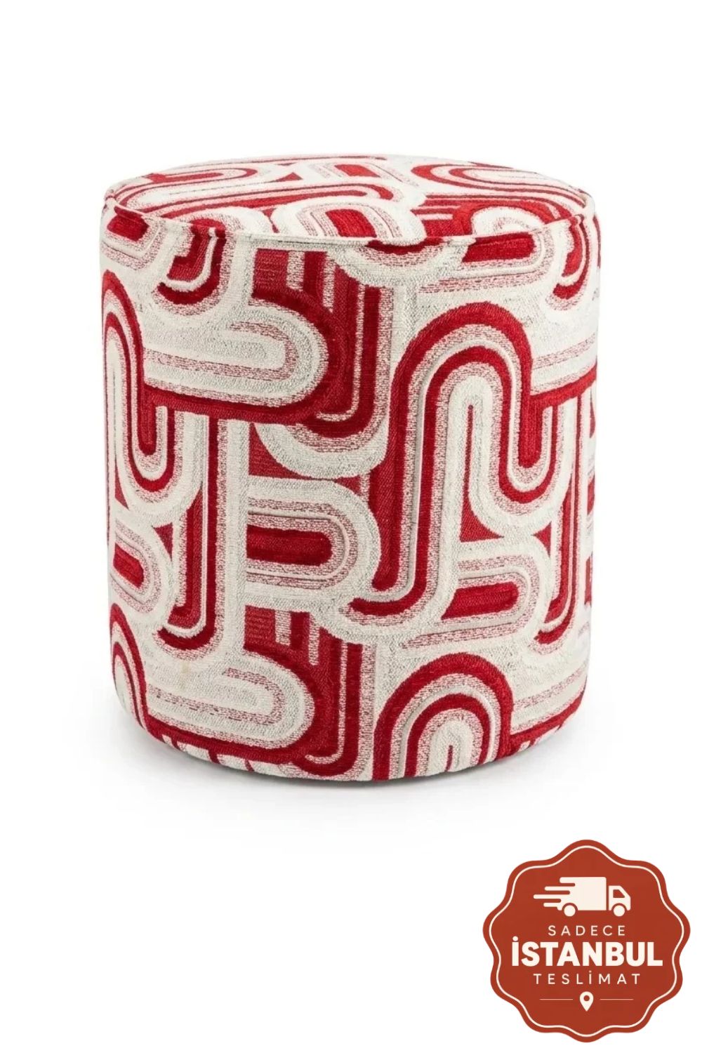 Ruby Puf - Kırmızı Geometrik Desenli - 0