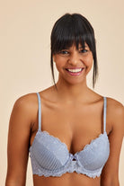 Amarelle-Paris Gri Mavi Balenli Dantelli Dolgulu Push-up Sütyen-Sütyen-5-roqelvaxirum.shop