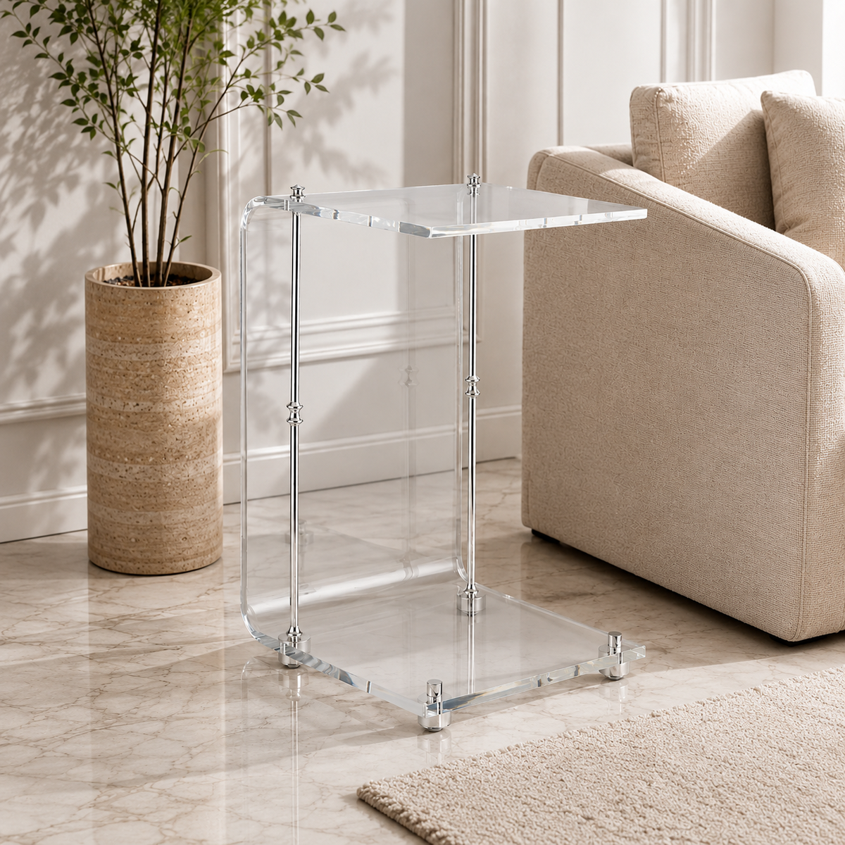 Memonza-Rima Gümüş Mil Detaylı Akrilik C Sehpa, Şeffaf-Sehpa-2-roqelvaxirum.shop