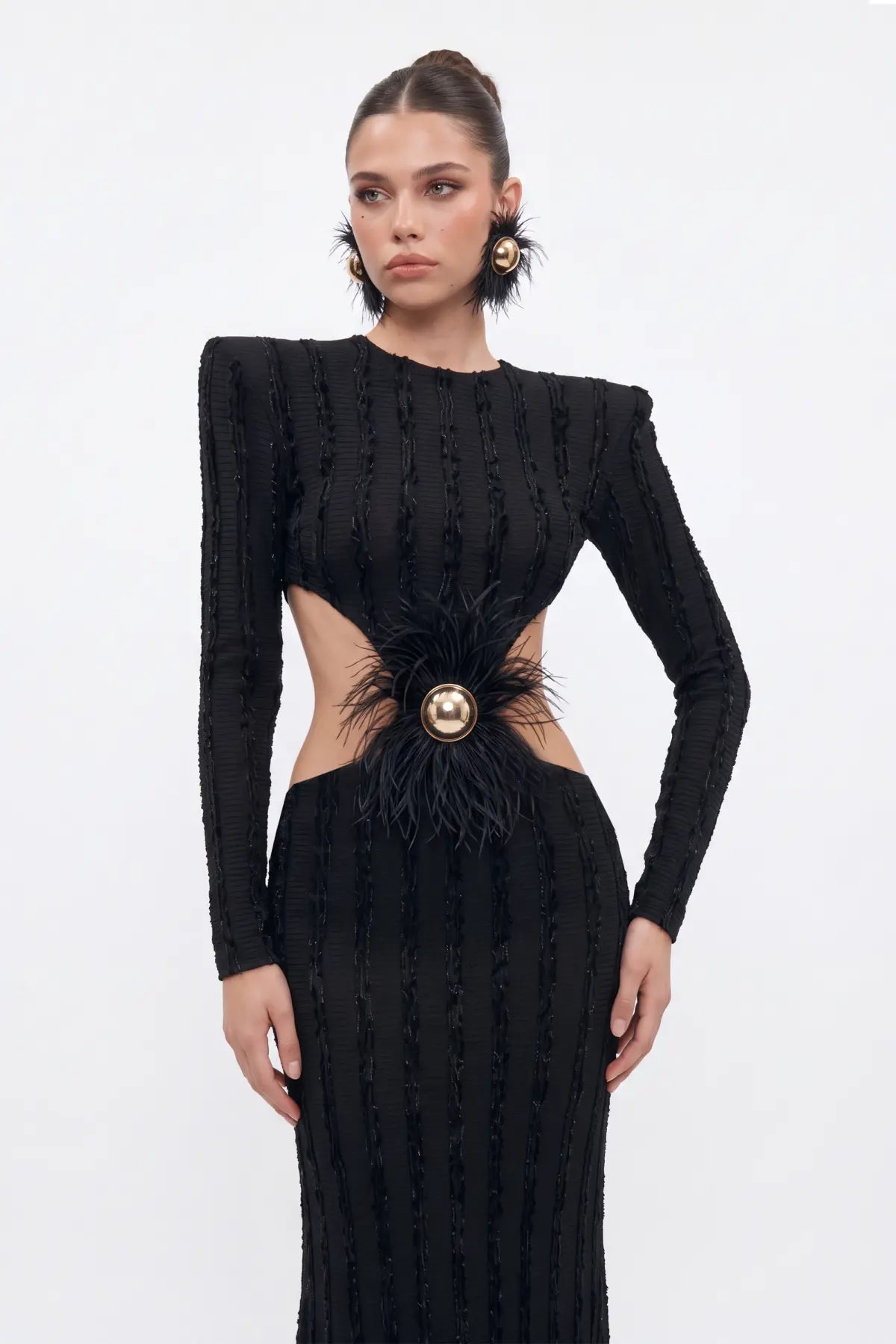 SiYah Cut-Out KadiFe ŞeriTli Maxi ElbiSe