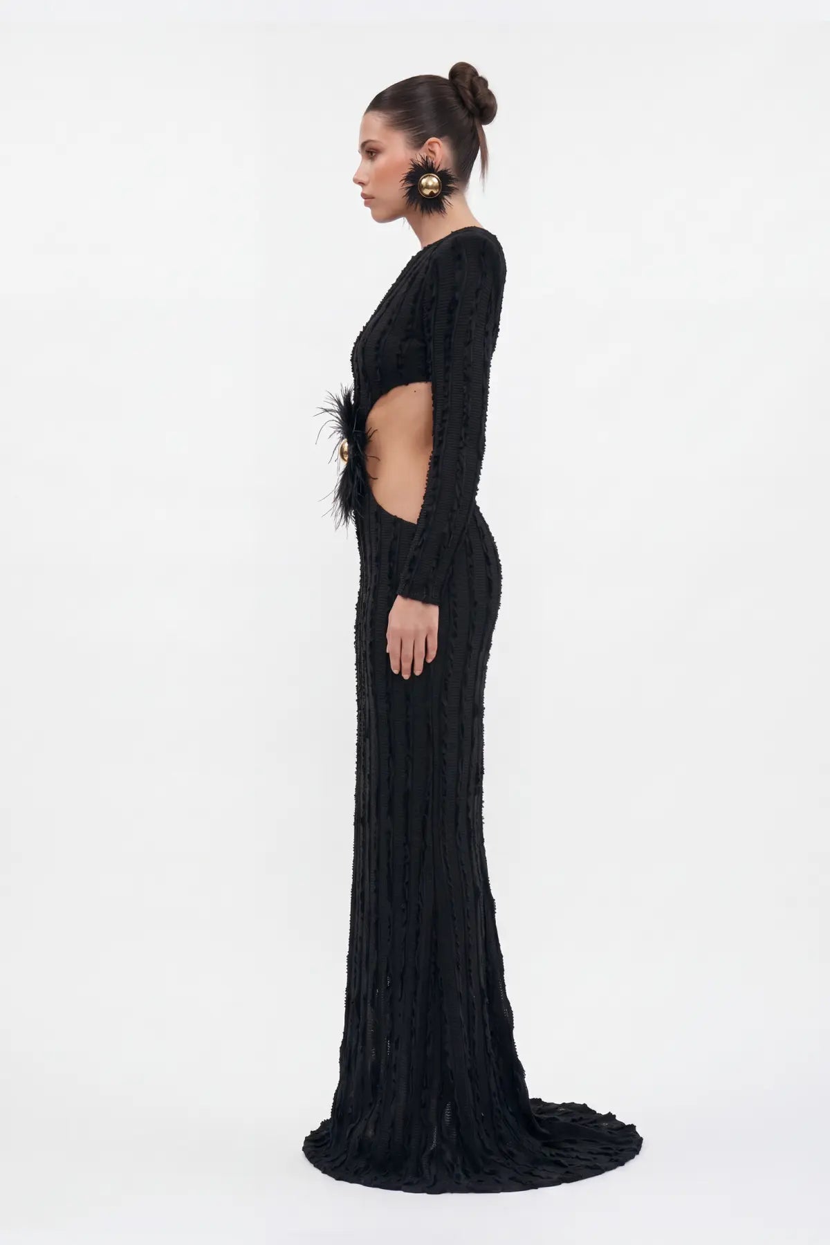 SiYah Cut-Out KadiFe ŞeriTli Maxi ElbiSe